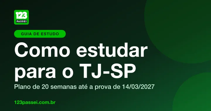 Capa do guia Como estudar para o TJ-SP: plano até 14 de março, com o logo da 123 Passei sobre fundo verde