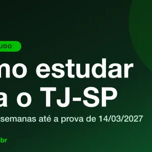 Capa do guia Como estudar para o TJ-SP: plano até 14 de março, com o logo da 123 Passei sobre fundo verde