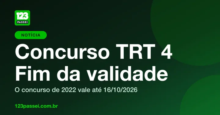 Capa da notícia Concurso TRT 4: fim da validade, com o logo da 123 Passei sobre fundo verde
