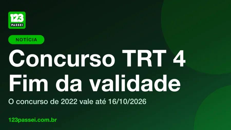 Capa da notícia Concurso TRT 4: fim da validade, com o logo da 123 Passei sobre fundo verde