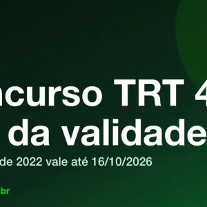 Capa da notícia Concurso TRT 4: fim da validade, com o logo da 123 Passei sobre fundo verde