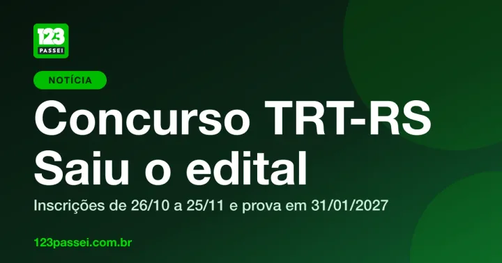 Capa da notícia Concurso TRT-RS: saiu o edital, com o logo da 123 Passei sobre fundo verde