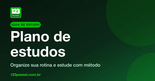 Capa do guia Plano de estudos para concursos, com o logo da 123 Passei sobre fundo verde