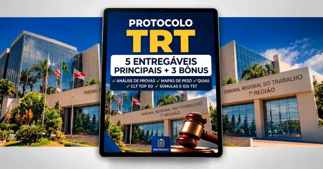 Protocolo TRT, material com 5 entregáveis principais e 3 bônus para concursos dos Tribunais Regionais do Trabalho