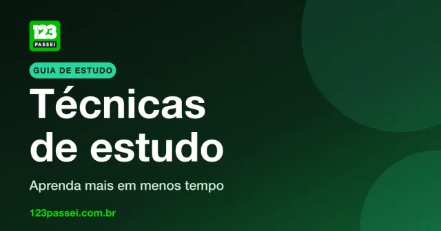 Capa do guia Técnicas de estudo para concursos, com o logo da 123 Passei sobre fundo verde